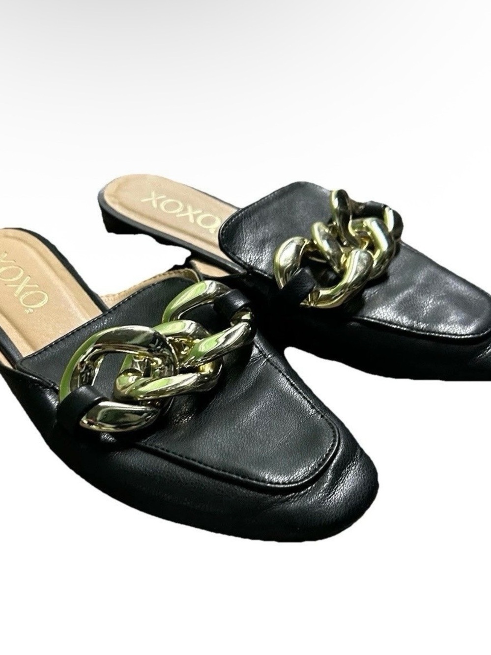Women’s Black Faux Leather Mules With Black Buckle Size 7